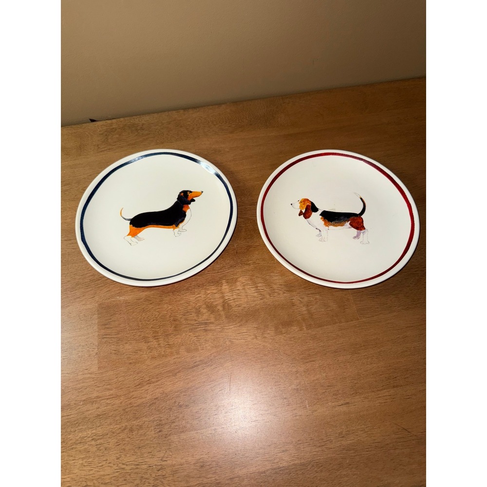Creative Co-op Avery Tillman Dog Plates Set of 2 Dachshund Basset Hound 8"
